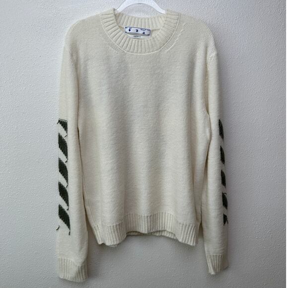 Off-White Reverse Arrow Diag Knit Crew Sweater White / Green - Picture 2 of 16